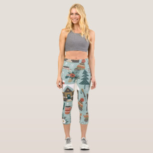Forest Animals: Winter Vintage Seamless. Capri Leggings