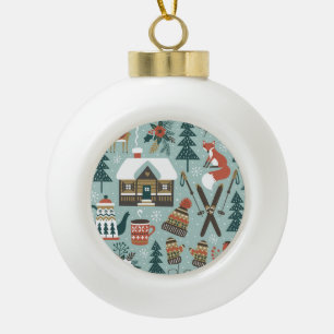 Forest Animals: Winter Vintage Seamless. Ceramic Ball Christmas Ornament