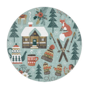 Forest Animals: Winter Vintage Seamless. Cutting Board