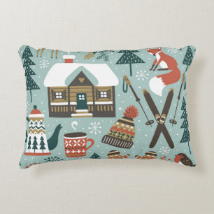 Forest Animals: Winter Vintage Seamless. Decorative Cushion