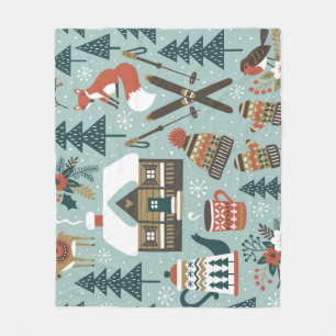 Forest Animals: Winter Vintage Seamless. Fleece Blanket