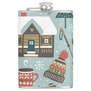 Forest Animals: Winter Vintage Seamless. Hip Flask