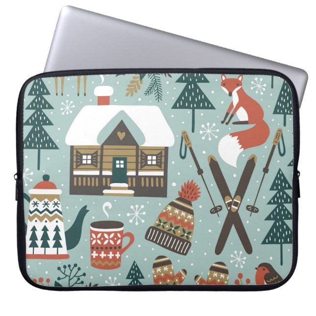 Forest Animals: Winter Vintage Seamless. Laptop Sleeve (Front)