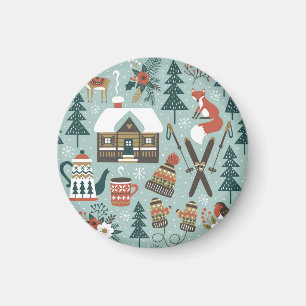 Forest Animals: Winter Vintage Seamless. Magnet