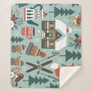 Forest Animals: Winter Vintage Seamless. Sherpa Blanket