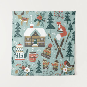 Forest Animals: Winter Vintage Seamless. Tapestry
