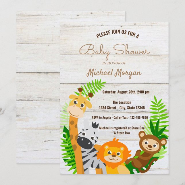 Forest Animals,Wood Texture, Woodland Baby Shower Invitation (Front/Back)