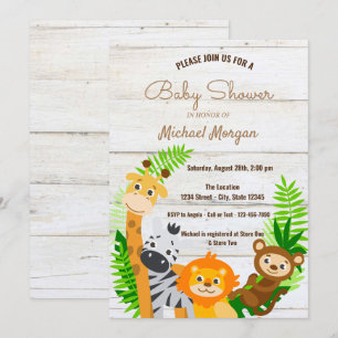 Forest Animals,Wood Texture, Woodland Baby Shower Invitation