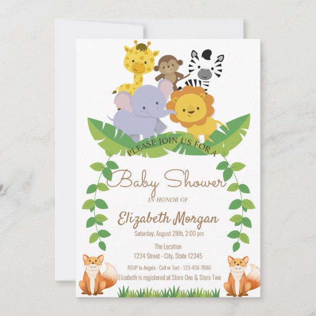 Forest Animals, Woodland Baby Shower Invitation (Front)