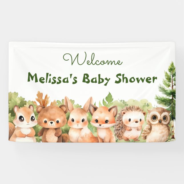 Forest Animals Woodland Baby Shower Welcome Banner (Horizontal)
