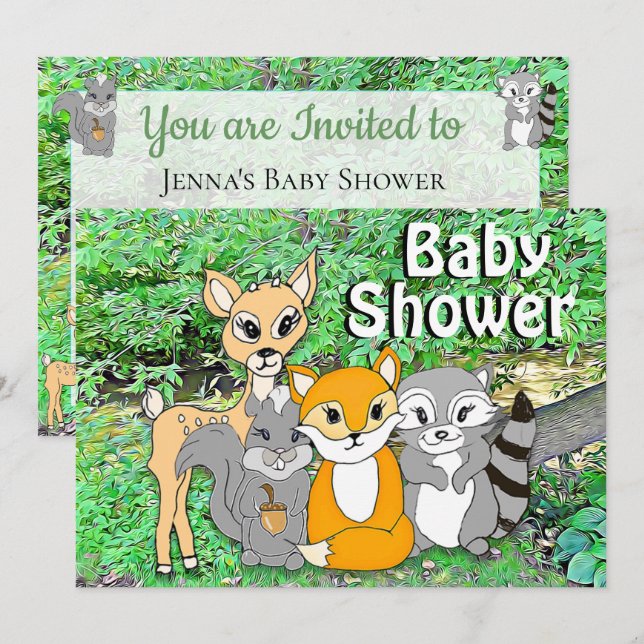 Forest Animals Woodland Creatures Baby Shower Invitation (Front/Back)