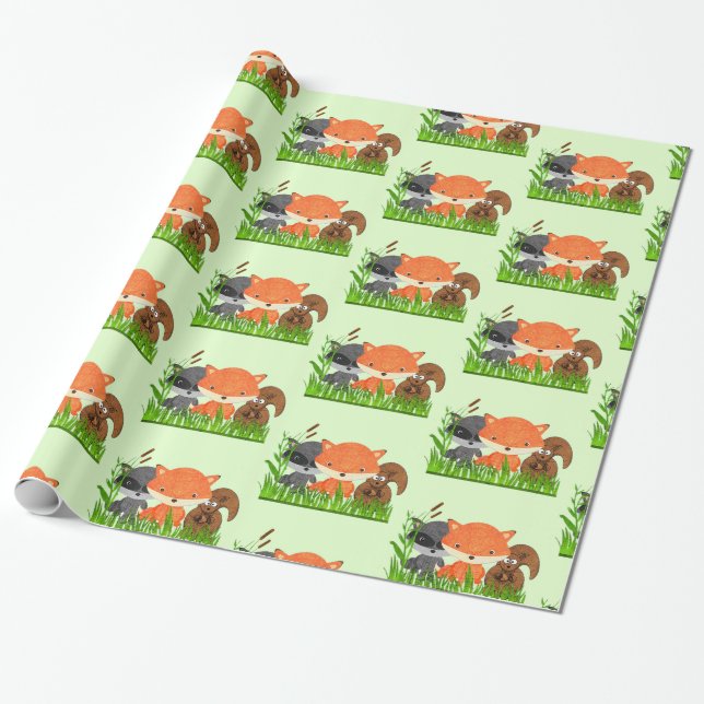 Forest Animals Woodland Creatures Gift Wrap (Unrolled)