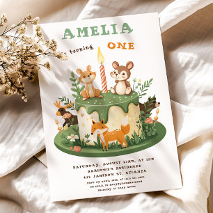 Forest Animals Woodland First Birthday Invitation