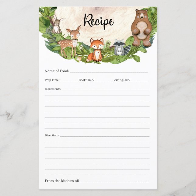 Forest animals woodland greenery wood slice recipe (Front)