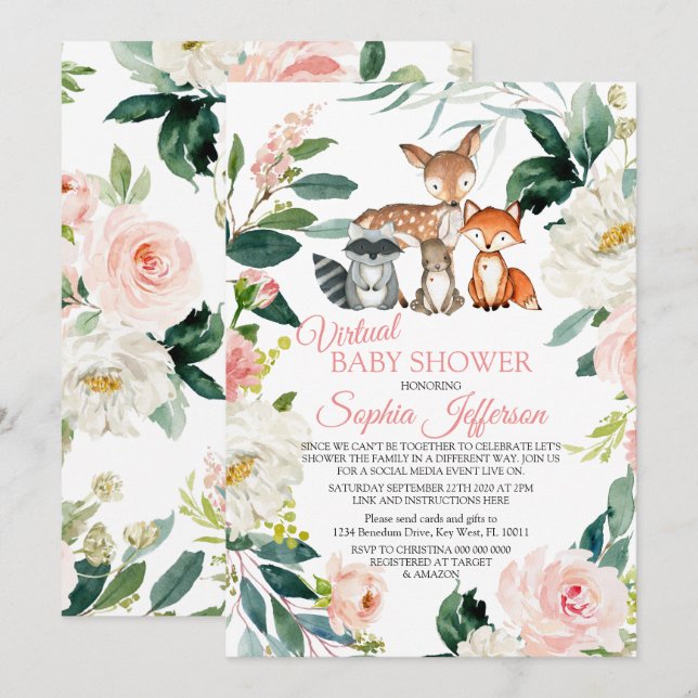 Forest Animals Woodland Virtual Baby Shower Invitation (Front/Back)