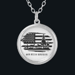 *~* Forest AP40 Deer Pines Modern American Flag Silver Plated Necklace<br><div class="desc">(search AP27 for similar design on various products or AP40 for jewellery With Intention (r)) Energetically Enhanced with Patriotic patriot design. (Design can be transferred to other Zazzle products) Reach out if you need some help. * United States Forest Deer Pines Modern American Flag in black and white. The text...</div>