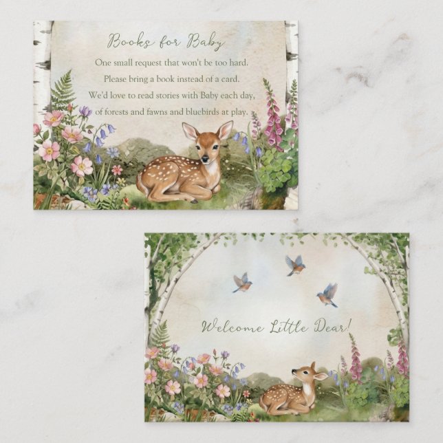 Forest Arch and Fawn Baby Shower Book Request Enclosure Card (Front/Back)