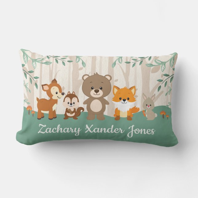 Forest Baby Animals Woodland Nursery Decoration Lumbar Cushion (Front)