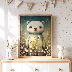 Forest Baby Bear Flower   Bear Wall Print