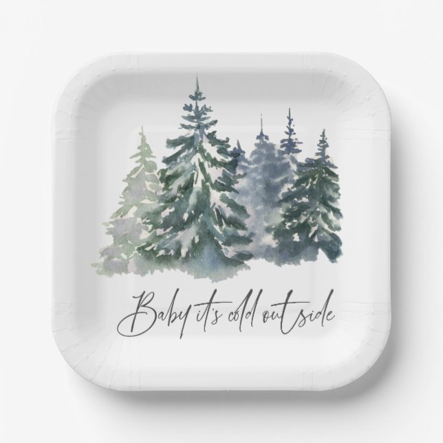 Forest Baby It’s Cold Outside Winter Baby Shower Paper Plate (Front)