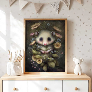 Forest Baby Possum Sunflower Possum Wall Print