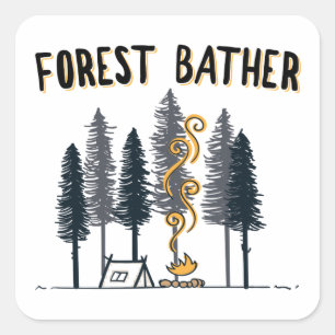 Forest Bather Camping Square Sticker