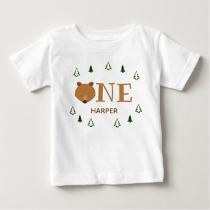 Forest Bear One Name First Birthday Baby T-Shirt