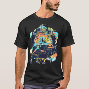 Forest Bear Retro Black mountains watercolor Mothe T-Shirt