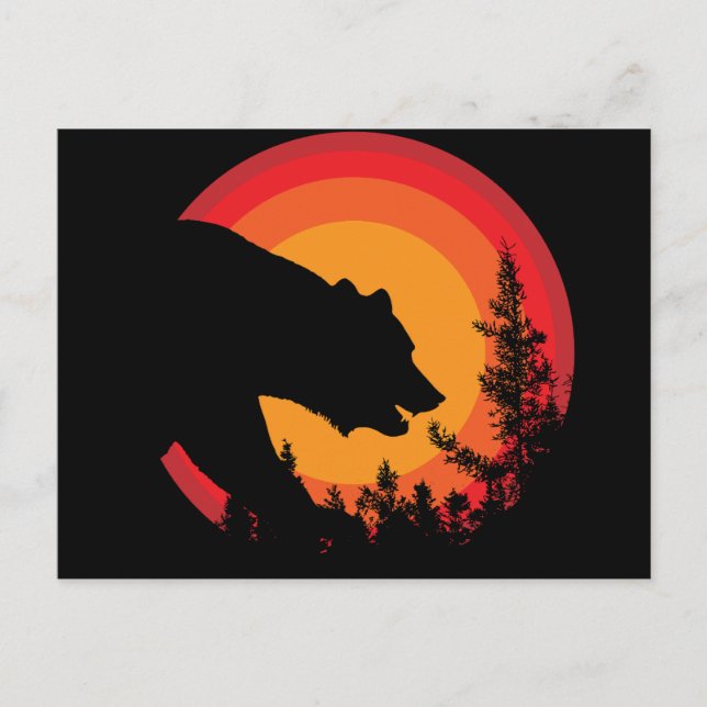 Forest Bear Sunset Silhouette Postcard (Front)