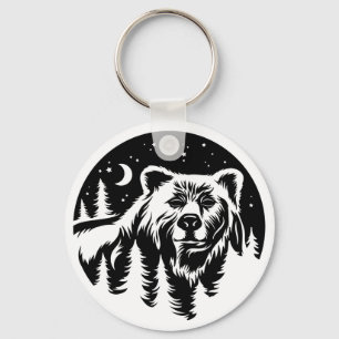 Forest Bear with Night Sky, Outdoors Nature Lover  Key Ring