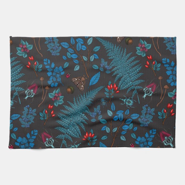 Forest berries, leaves and bugs 1 tea towel (Horizontal)
