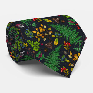 Forest berries, leaves and bugs on graphite black tie