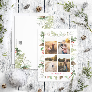 Forest Berry Pinecone Greenery 4 Photo Holiday Card