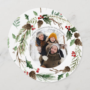 Forest Berry Pinecone Round Photo Holiday Card