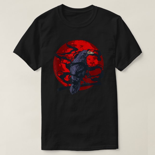 Forest Bird Creepy Night Raven Gothic Animal Red M T-Shirt (Design Front)