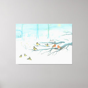 Forest birds in winter canvas print