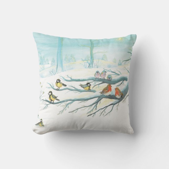 Forest birds in winter  cushion (Front)