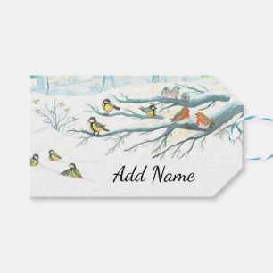 Forest birds in winter gift tags