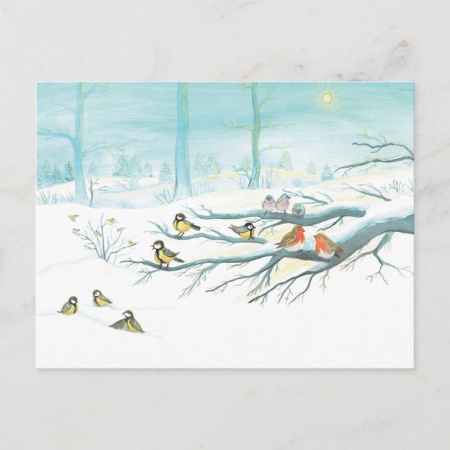 Forest birds in winter   holiday postcard (Front)
