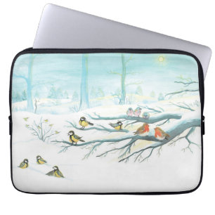 Forest birds in winter laptop sleeve