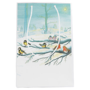 Forest birds in winter    medium gift bag
