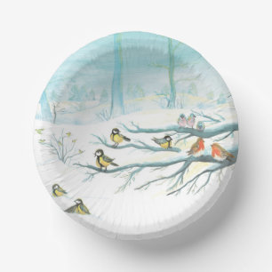 Forest birds in winter     paper plate