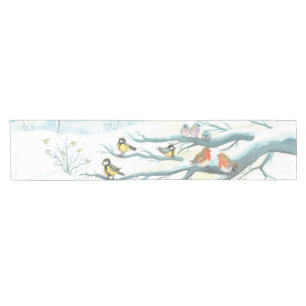 Forest birds in winter short table runner