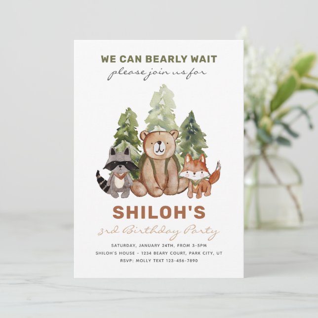 Forest Birthday Invitation | Woodland Invitations (Standing Front)