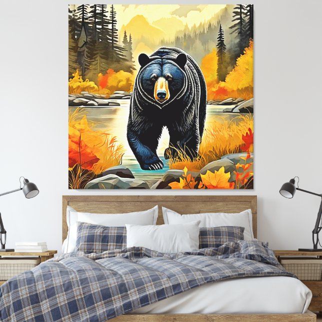 Forest Black Bear Autumn Canvas Print (Insitu(Bedroom))