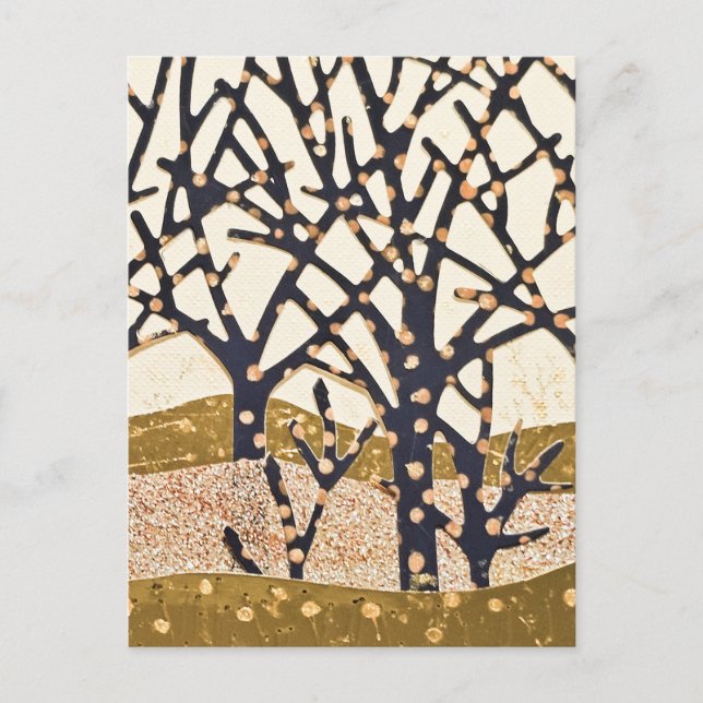 Forest, blue and gold holiday postcard (Front)