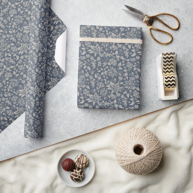 Forest-Blue Botanical Wrapping Paper (Crafts)