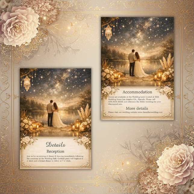 forest Blue Gold Starry Night Lake wedding Enclosure Card (Creator Uploaded)