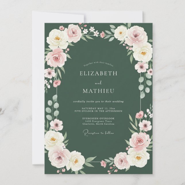 Forest Blush Wreath Wedding Invitation (Front)