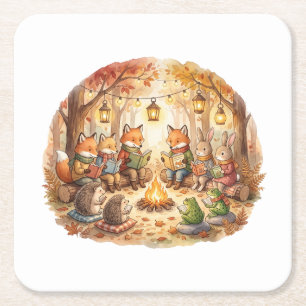 Forest Book Cosy Woodland cottagecore cushion Square Paper Coaster